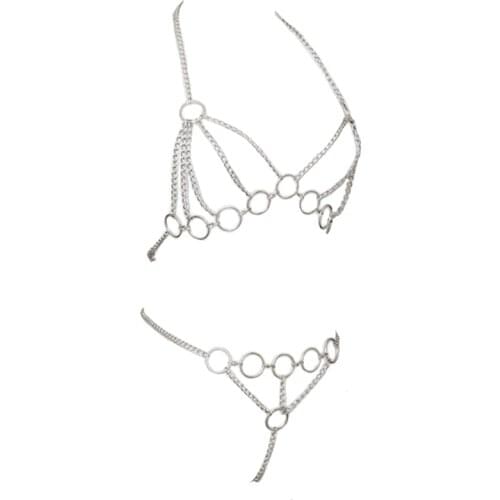 Women Sexy Lingerie Set Metal Chain Sexy Costumes Open Bra Porno Lingerie Fantasia Halter Dessous Fetish Exotic Apparel