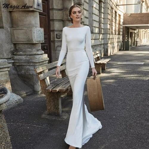 Magic Awn Elegant Mermaid Wedding Dresses 2021 Long Sleeves Bodice Simple Boho Backless Wedding Party Gowns Vestidos De Fiesta