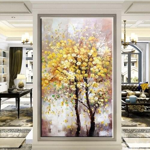 100% Hand Painted Gold Abstract Flower Design Wall Hangings Canvas Art Handmade Oil Painting Wall Decor Large Size Frameless