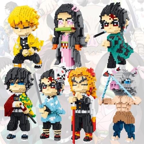 1000pcs+ Anime Demon Slayer Building Blocks Kamado Tanjiro Nezuko Agatsuma Zenitsu Micro Bricks Figures For Christmas gift
