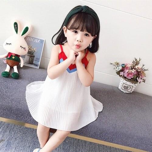 2020 Patchwork Chiffon Dress for Kids V-Neck Sleeveless Summer Clothing Spaghetti Strap A-Line Dress for Girl Casual Mini Dress