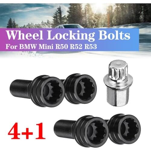 4 Bolts + 1 Key Black M14 x 1.25 Wheel Locking Bolts Lug Nut Black + Key For BMW Mini R50 R52 R53 Convertible (R57) 2009 - 2016