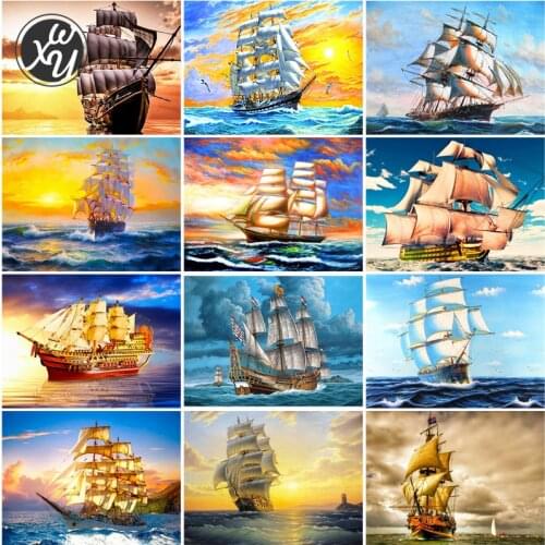 5D Diamond Painting Kits for Adults Sailboat Waves Cross Stitch Embroidery Diamond Mosaic Full Drill Rhinestones Art Home Decor