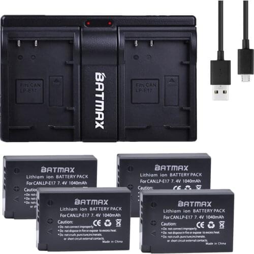 Batmax 4pc LP-E17 LP E17 LPE17 Battery bateria+USB Dual Charger for Canon EOS Rebel T6i 750D 800D 200D 8000D Kiss X8i Cameras
