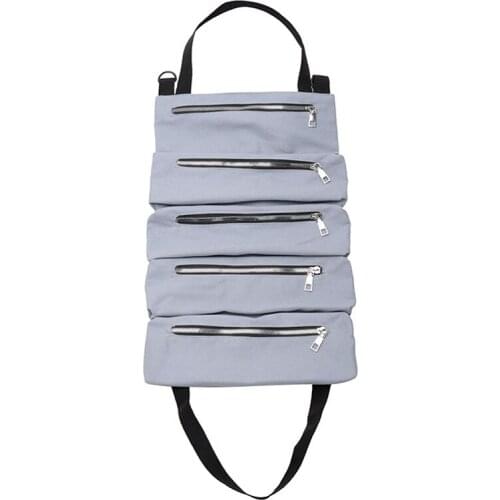 Car Tool Roll Up Bags Canvas Storage Pouch Tools Tote Sling Holder Back Seat Organizer Grey