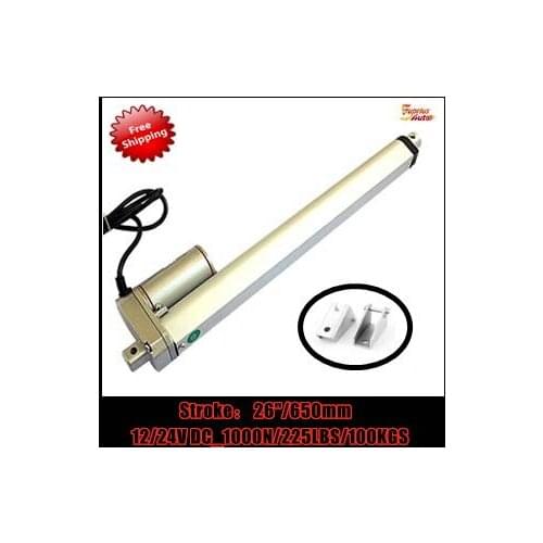Free shipping By Express : 12v/24v DC , 26inch/650mm stroke electric linear actuator with mounting brackets