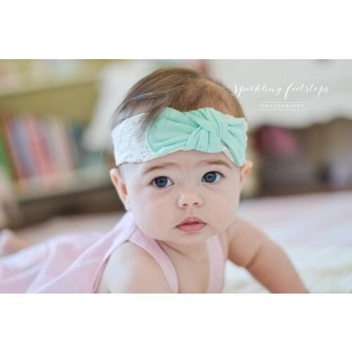 2016 New Cotton Elastic Newborn Baby Girls Lace Headband Knot Hair Band Children Knot Rabbit Ear Headband bandeau bebe
