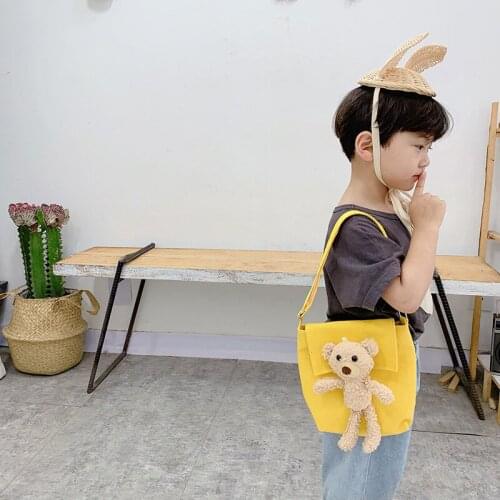 Childrens one-shoulder bear messenger bag childrens small school bag boys and girls casual canvas bag