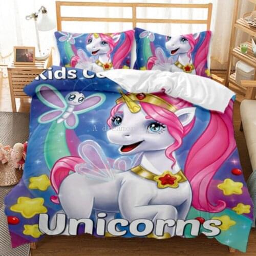3D Digital Print Unicorn Bedding Set Cartoon Kids Duvet Cover Sets Cute Kawaii Bed Linens For Girls Baby Bedclothes