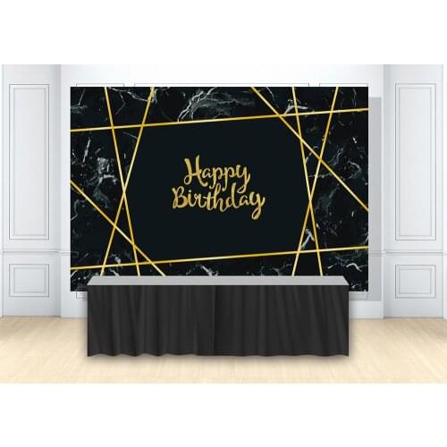 Adult Birthday Party Backdrop Banner Elegant Black Marble Texture Background Golden Lines Frame Cake Dessert Table Poster Decors
