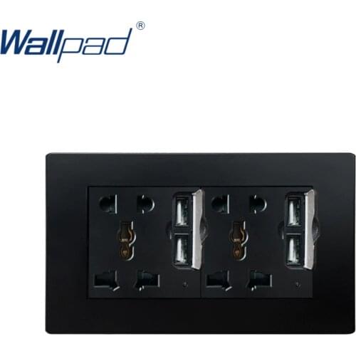 Dual 5 Pin MF Socket With 2 USB Black Wallpad Luxury Wall Power Electrical Outlet Sockets PC Panel