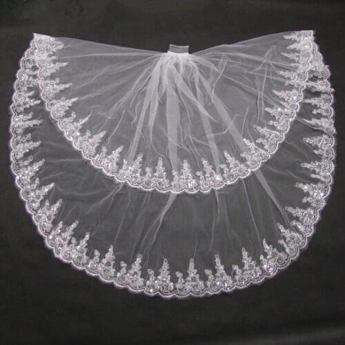 Two Layer Shining Lace Edge White Ivory Short Veil Bridal Veil