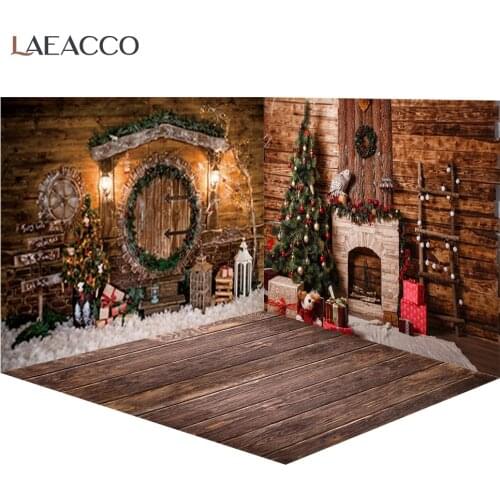 Laeacco Merry Christmas Festivals Tree Photo Backdrop Old Wooden Fireplace Baby Child Portrait Photography Background Photocall