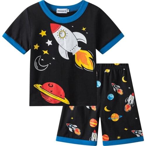 Boys Short Pyjamas Set Summer Pjs Space Planets Pajamas Kids Sleepwear Toddler Cotton PJ 2 Piece Outfit Nightwear for Children