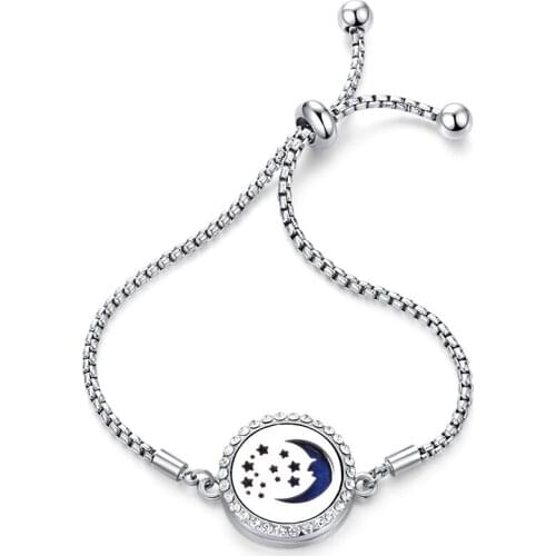 Moon Star Zircon Perfume Bracelet Stainless Steel Aroma Essential Oil Diffuser Locket Charm High Quality Aromatherapy Bangles