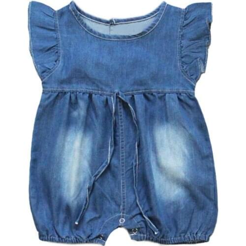 Newborn cute baby rompers girls clothes cotton cowboy soft infant jumpsuit princess tutu skirt