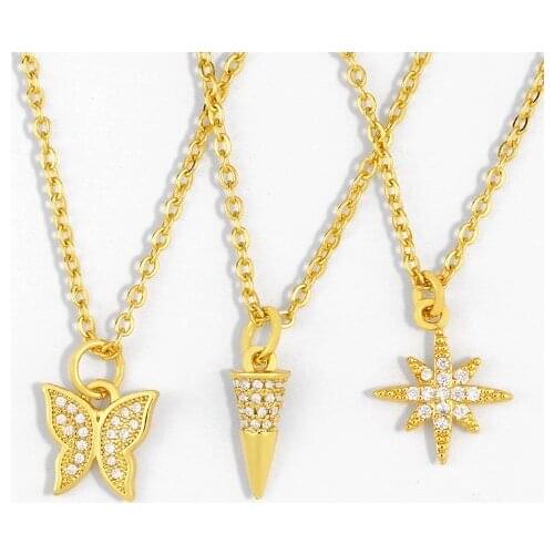 Butterfly multicolor micro pave cz zircon cubic zirconia necklace copper Clavicle gold plated Snake Chain Choker Pendant rygh2