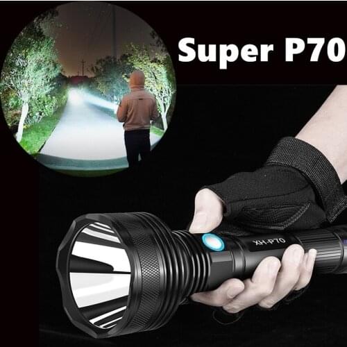 Powerful led USB Rechargeable XHP70 Tactical Light 26650 flashlight Camp Torch