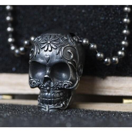 925 sterling Silver Gothic PUNK skull mens pendant charm + ball chain A4882