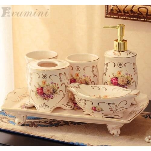 Wedding Decoration Ceramic Bathroom Set Five Piece Of Bathroom Item Fashion Modern Toothbrush Holder Bathroom Accessories