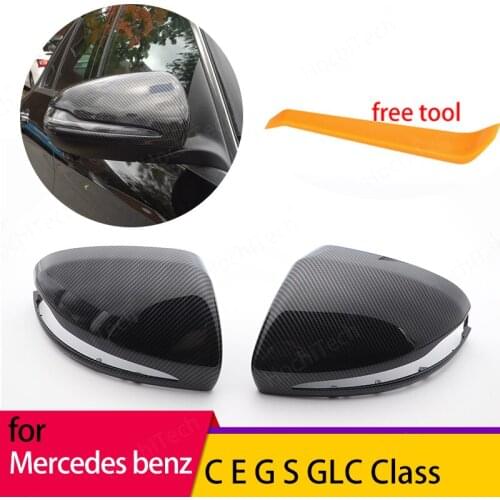 Carbon Fiber Look Door Mirror Cap Covers for Mercedes B C E S CLS GLA GLB GLC W205 W247 H247 X247 X253 C253 W222 C217 W213 C257