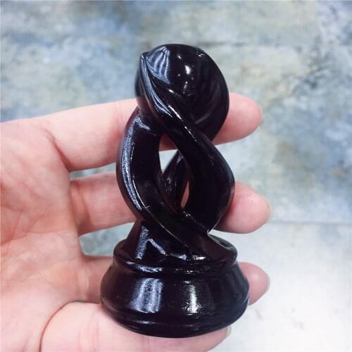 Natural Black Obsidian Crystal Stone Energy Column Statue Hand Carved For Home Decoration Gift