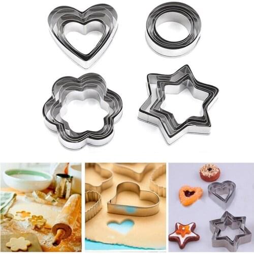 New 20pcs/set Stainless Steel Fondant Cookie Cutter Set Flower Star Heart Ring Shaped Dough Cutter Biscuit Cookie Mold Bakeware