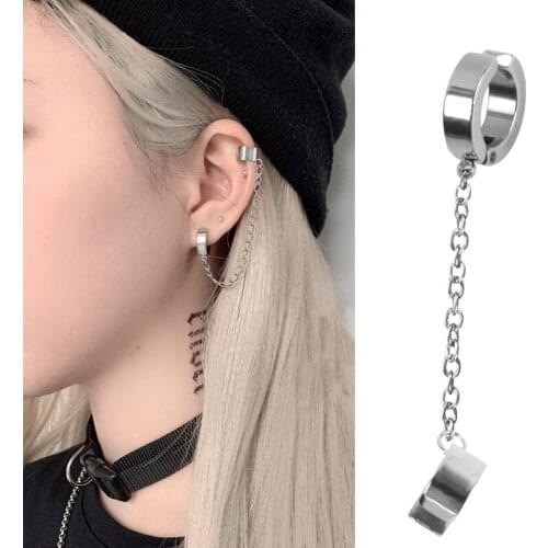 New Fashion Clip Earrings for Women Men Hip Hop 2021 Trendy Ear Cuffs Stainless Steel Korea Simple Silver Chain Clip Earrings