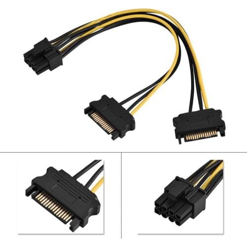 NEW Dual 15 Pin SATA Male to PCIe 8Pin Male Power supply Adapter Cable High Quality 18AWG wire for Graphic Video Card