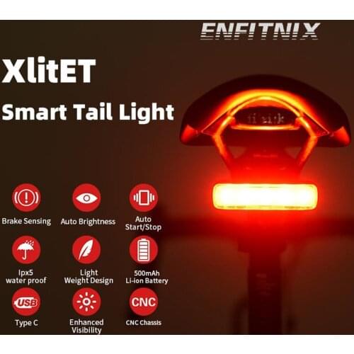New ENFITNIX MTB Bicycle Rear Light USB Smart Signal Flashlight For Bike Led Taillight XlitET Auto Brake Sensing Cycling Lantern