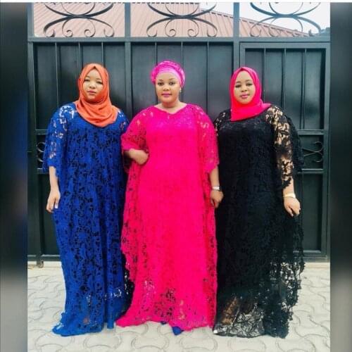 New Style Classic African Womens Dashiki Water-Soluble Lace Loose Llong Dress + Inwardly Free Size