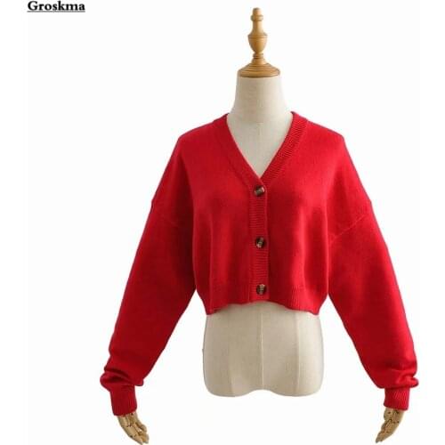 Autumn newest women cropped cardigan long sleeve v-neck crop top knitted sweater woman casual cardigans pull femme hiver