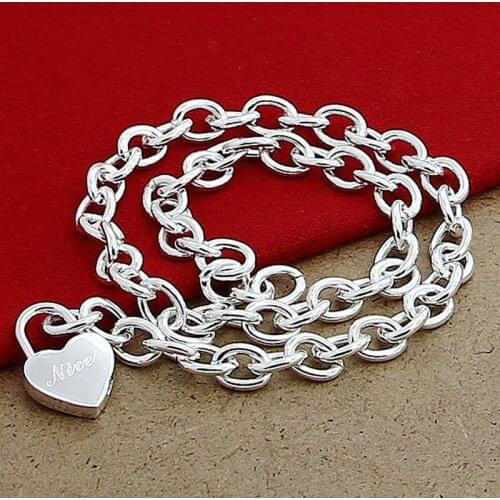 925 Sterling Silver Button Heart Lock Pendant Necklace Couple Necklace 18 Inch Ladies Wedding Party Fashion Jewelry