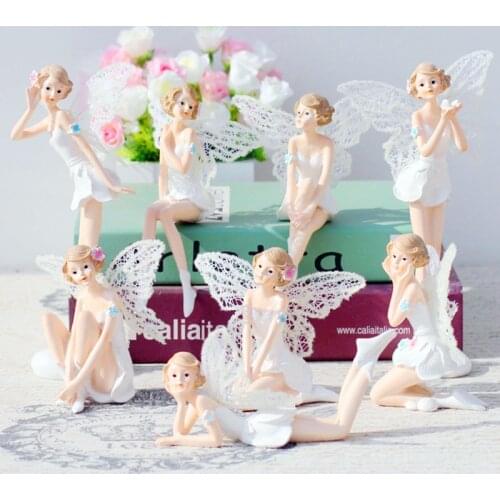 Lovely Flying Flower Fairy Garden DIY Miniature White Angel Flower Ornaments Home Decoration Cartoon Gifts Car Cake Decor Gifts
