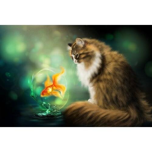 Cat and fish drinking milk The wooden puzzle 1000 pieces ersion jigsaw puzzle white card adult childrens educational toys