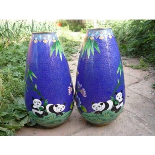 Rare Collectable Qing Dynasty Cloisonne vases\Handicraft\Decoration,A pair,Rare species "Panda "