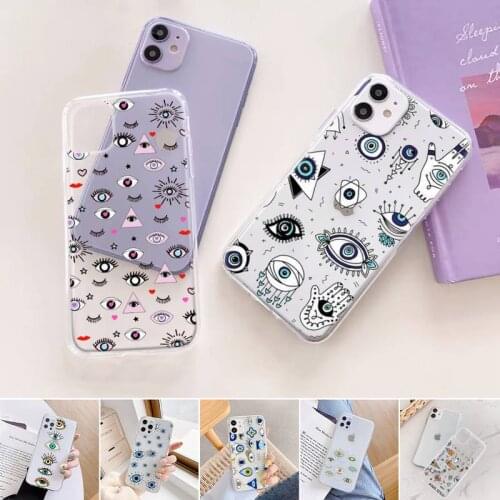 Pink Evil Ey Phone Case For iphone 12 11 mini x xs xr pro max 8 7 6s 6 5 5s 5c se plus Transparent soft