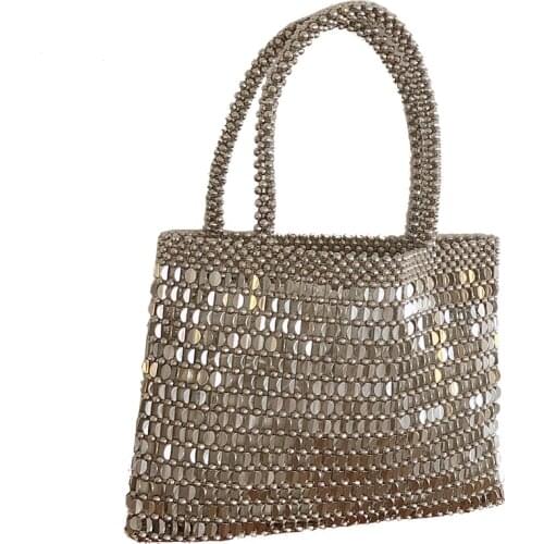 Ins Bead Bag Hand-woven Pearl Totes Celebrity Handbag Knitting Unique Design Silver Ladies Party Bag Shopping Bag Party Wedding