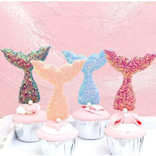 Cake toppers fish tail glitter cards banner for fruit Cupcake Wrapper Baking Cup birthday tea party wedding decor baby shower