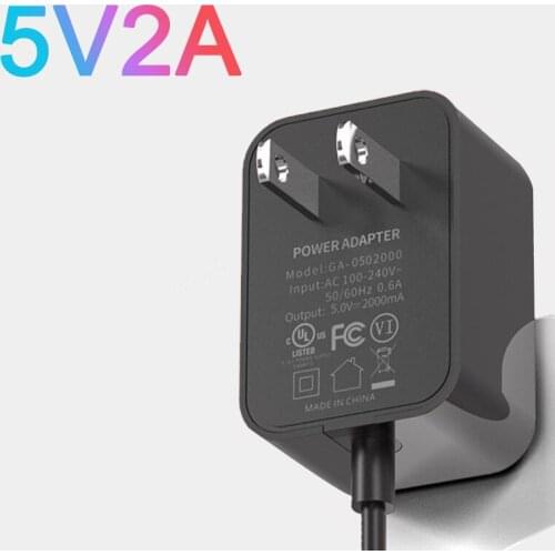 UL FCC certified 5V2A 100-240V 12W American plug power adapter charger, black and white, safe and durable