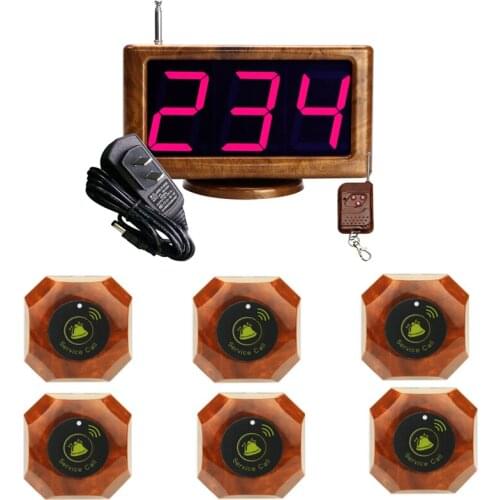 Calling Device Wireless 1 Host LED Screen Digital Display Receiver + 6 Buttons Transmitters For Restaurant Cafe
