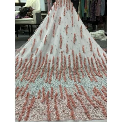 High Quality Nigerian African ZH-3686815 Lace Fabric with beads Embroidery French Tulle Lace Material For Wedding Dress