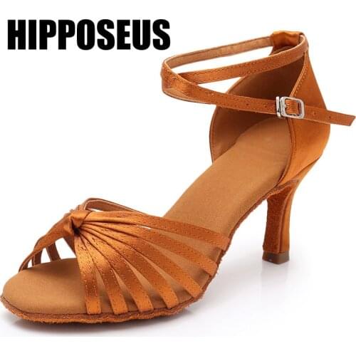 New Professional Dance Shoes Ballroom Latin Tango Salsa for Women/Girls/Ladies 5/7cm Heels Indoor Seude Sole Satin BlackBrown