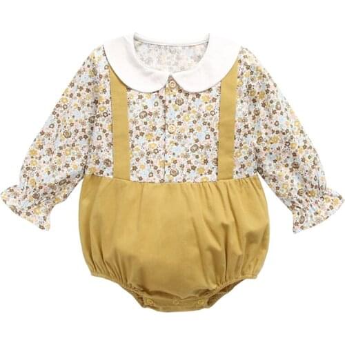 0-3T Newborn Baby Girl 2020 New Spring Summer Long Sleeve Romper Cotton Floral Jumpsuit Outfits