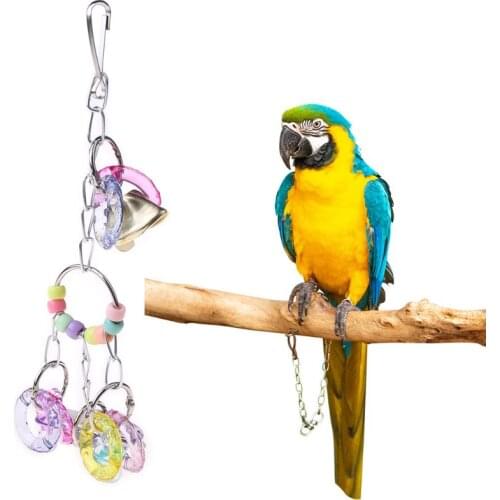 Pet Parrot Cage Toys Hanging Bird Chew Toys Mirror with Bell for Parakeet
