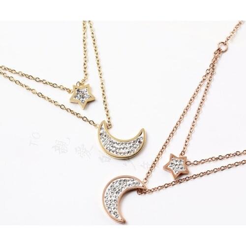 ZSLBS Newest Fashion Moon Star Pendant Necklace For Women Long Chain Stainless Steel Charm Statement Necklaces Jewelry Gifts