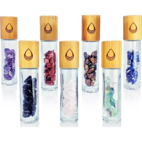 10ml fancy crystal jade roller ball empty 10 ml glass bamboo roller bottle for perfume, essential oil roller bottles perfume jar