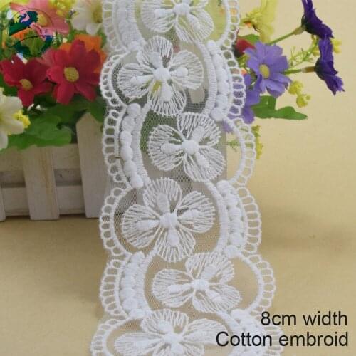 10yards 8cm white lace cotton embroidery lace french lace ribbon fabric guipure diy trims warp knitting sewing Accessories#3062