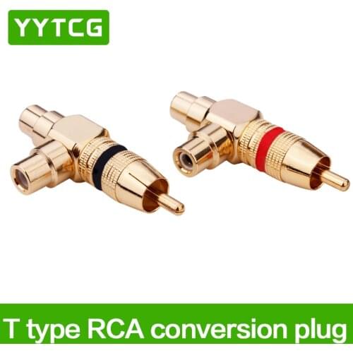 2 Pcs/lot RCA T Splitter AV Audio Video Plug Converter 1 Male to 2 Female Adapter Kit Lotus Color AV Jack RCA Plug To Double