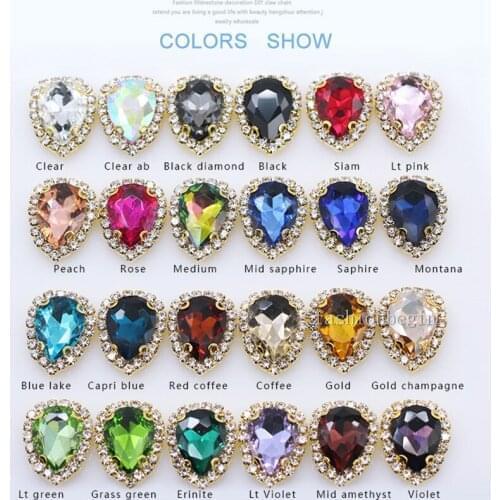 24 colors Teardrop sewing on Crystal Flatback Rhinestones jewels gold base trim beads jewelry for clothes dress craft decorate